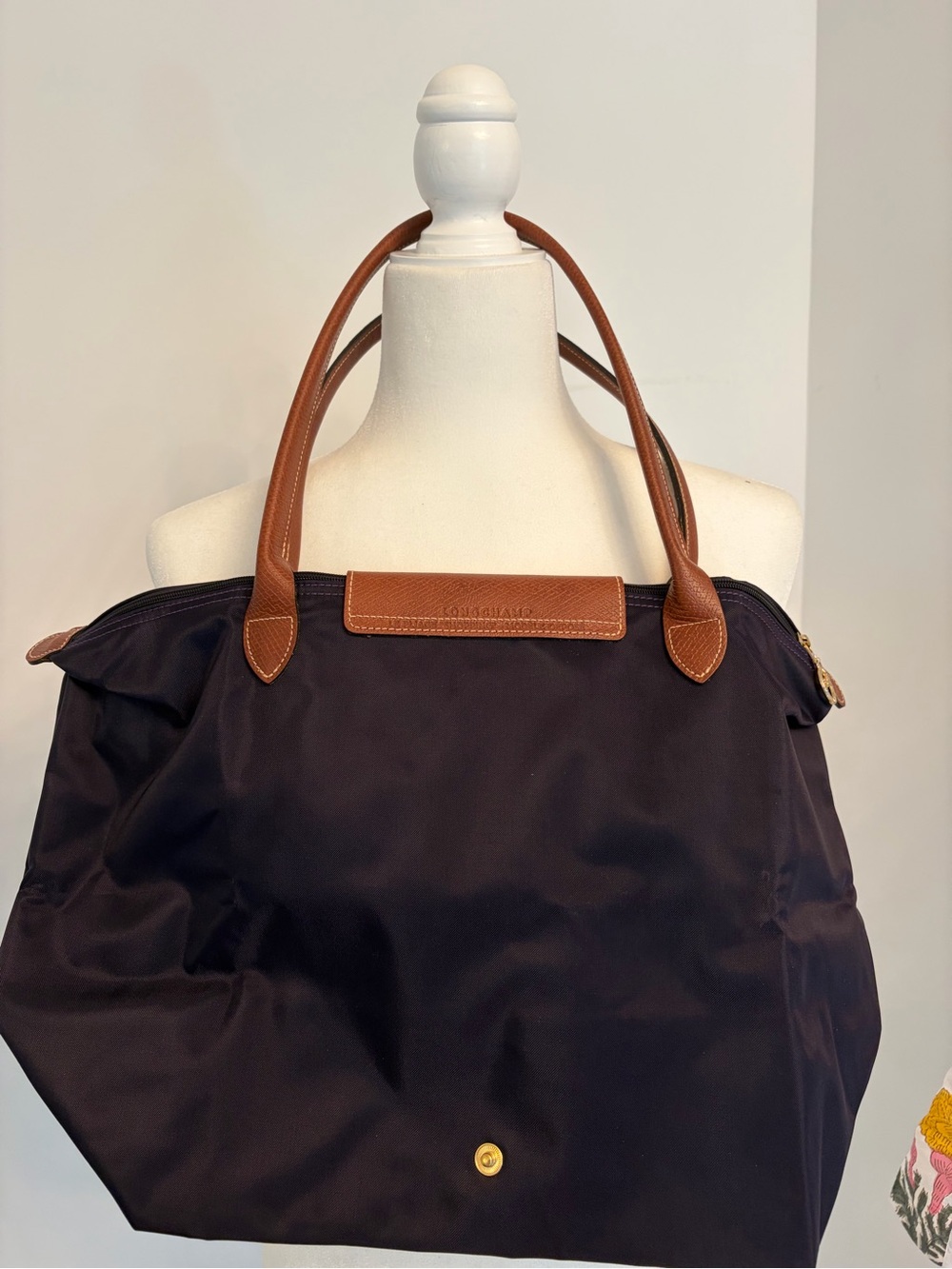 Longchamp Bilberry Nylon Tote with Brown Leather Trim - Picture 3 of 5